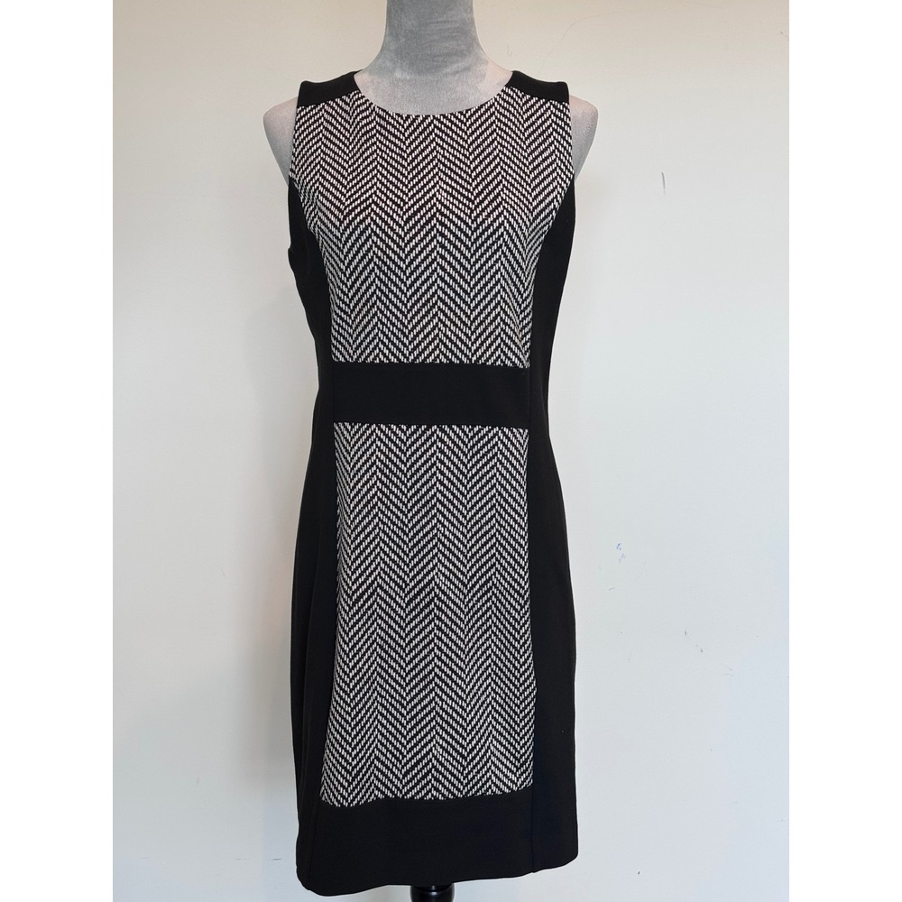 Michael Michael Kors Black White Herringbone Sheath Dress Size 10 Sleeveless